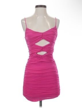 Oh Polly Fuchsia Ruched Cutout Spaghetti Strap Mini Dress